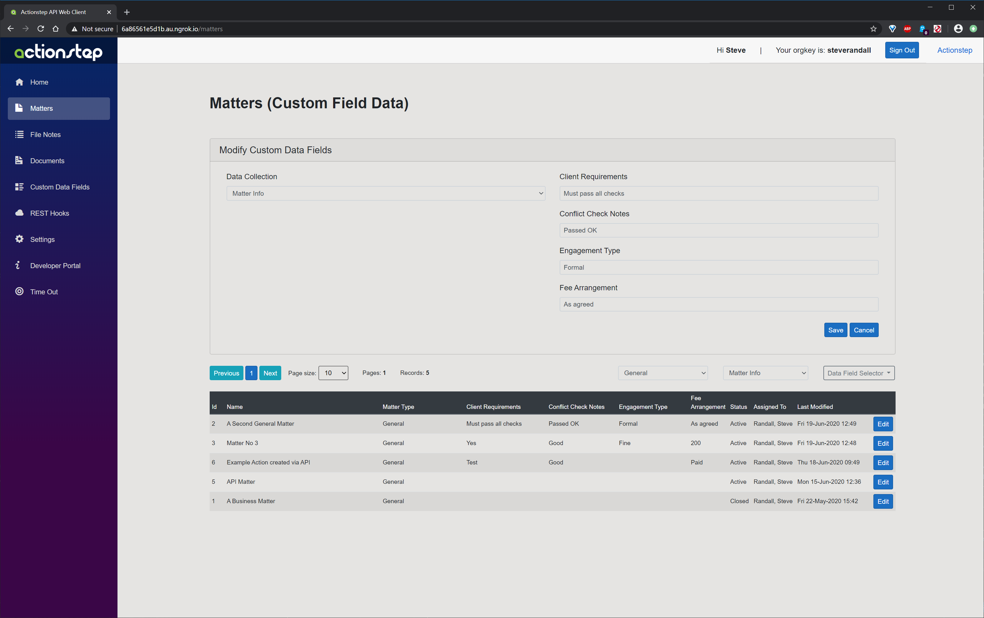 Demo App Matters Modify Data Field Values