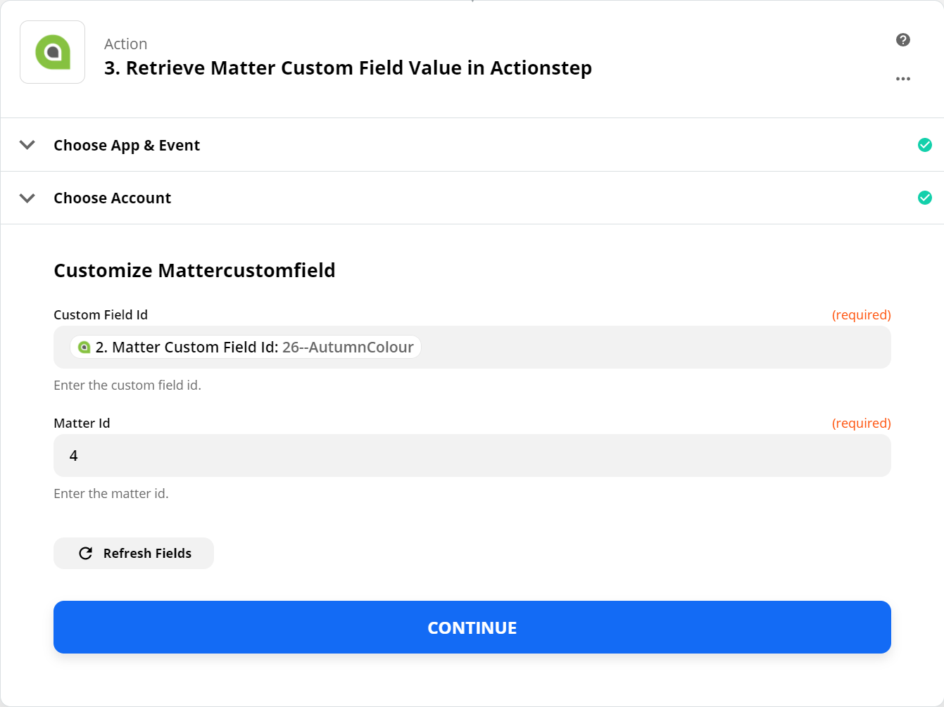 Retrieve Matter Custom Field - Step 2