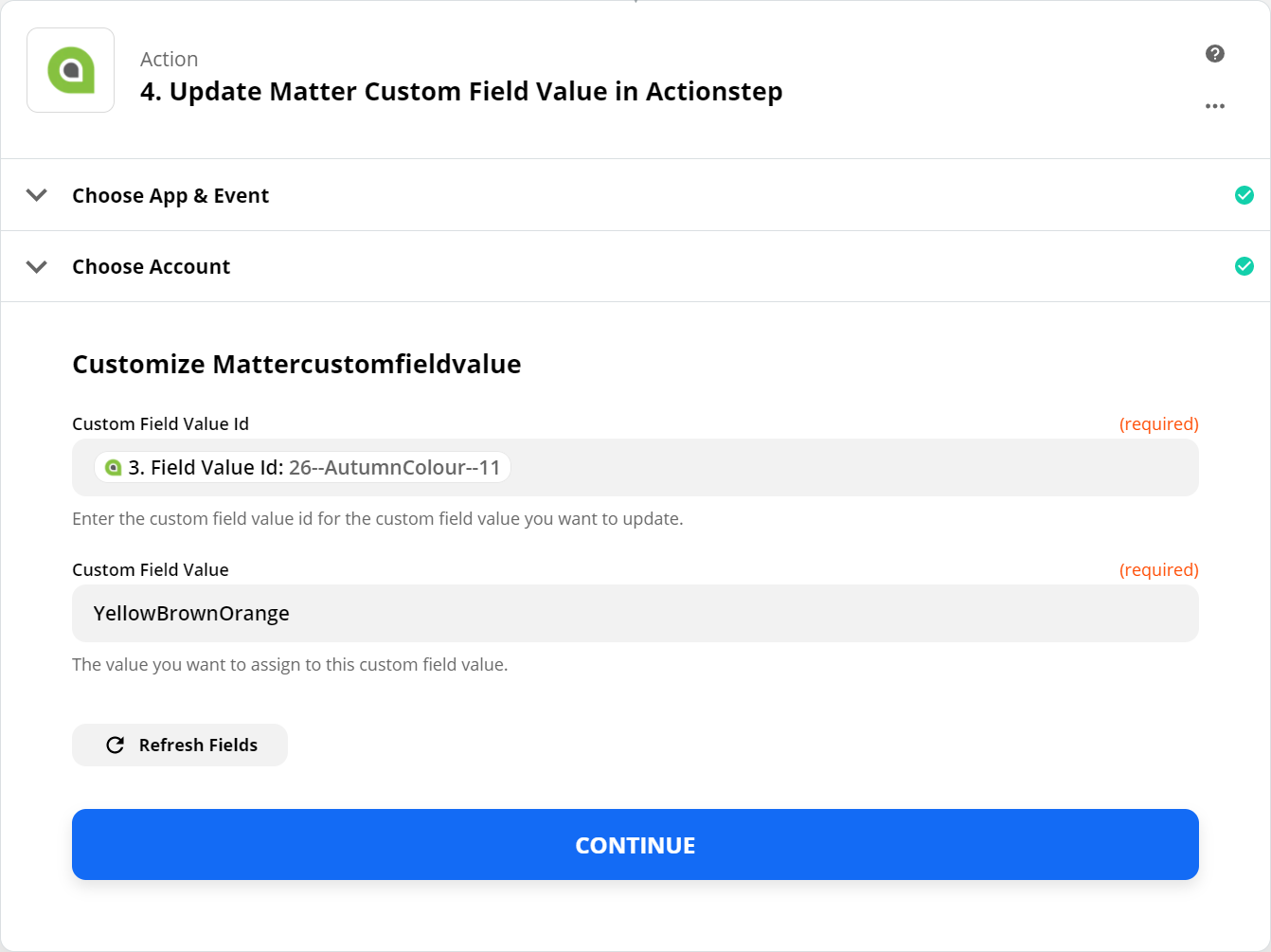 Update Matter Custom Field Value - Step 2