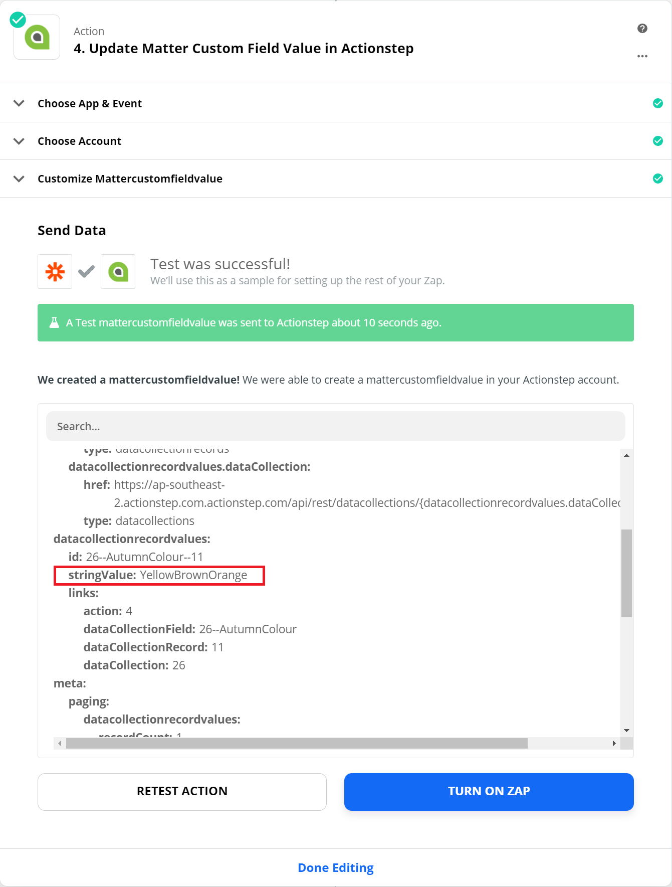 Update Matter Custom Field Value - Step 3